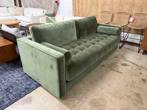 Sven 88" Grounded Tufted Velvet Sofa - Plush Pacific Green