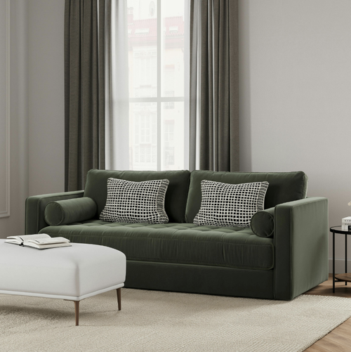 Sven 88" Grounded Tufted Velvet Sofa - Plush Pacific Green