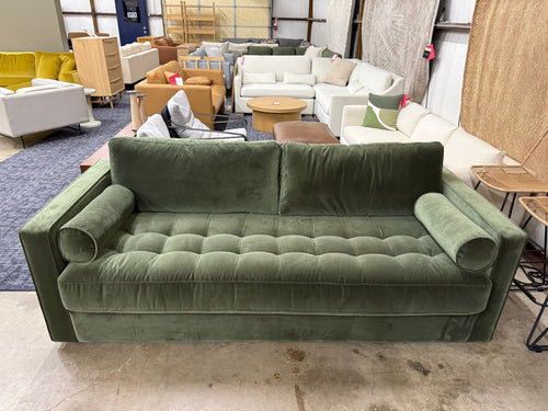 Sven 88" Grounded Tufted Velvet Sofa - Plush Pacific Green