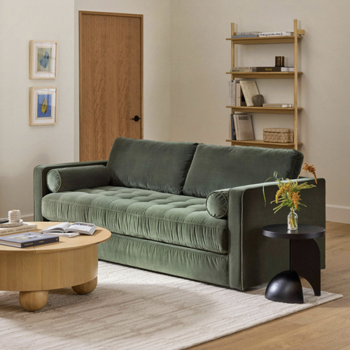 Sven 88" Grounded Tufted Velvet Sofa - Plush Pacific Green