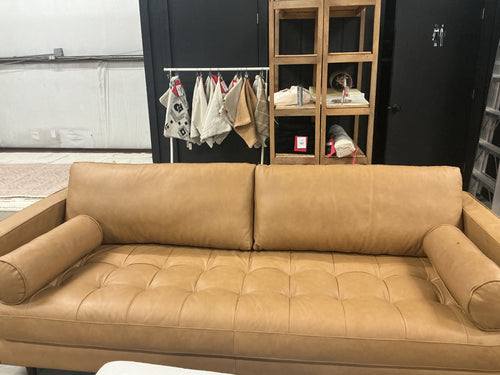 Sven 88" Tufted Leather Sofa - Charme Tan