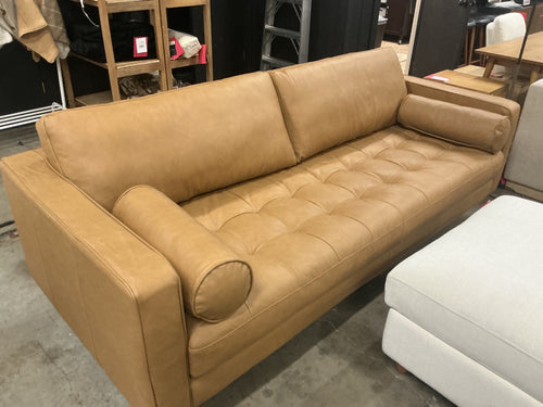 Sven 88" Tufted Leather Sofa - Charme Tan