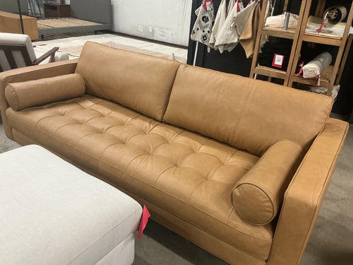 Sven 88" Tufted Leather Sofa - Charme Tan