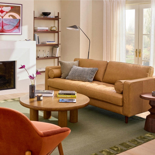 Sven 88" Tufted Leather Sofa - Charme Tan