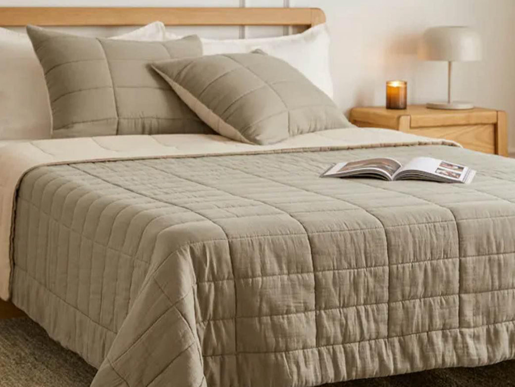 Leni King Gauze Cotton Duo Taupe King Quilt & Sham